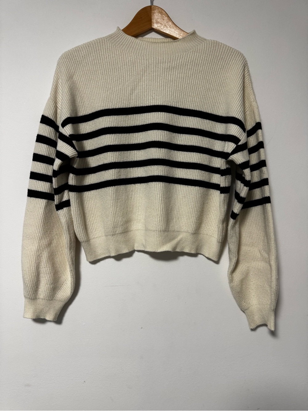 Zara Girls Cream and Black Striped Mock Sweater